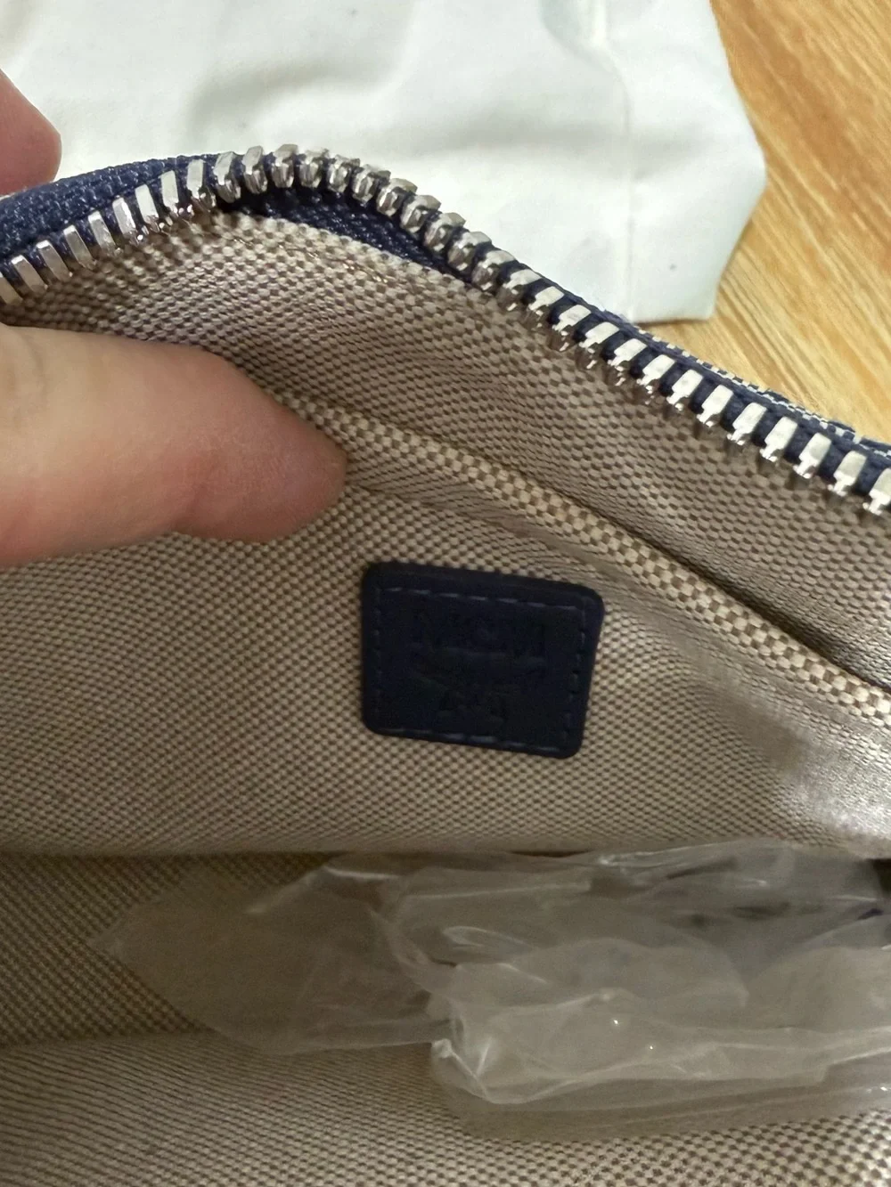 MCM Navy Leather Trim Pouch